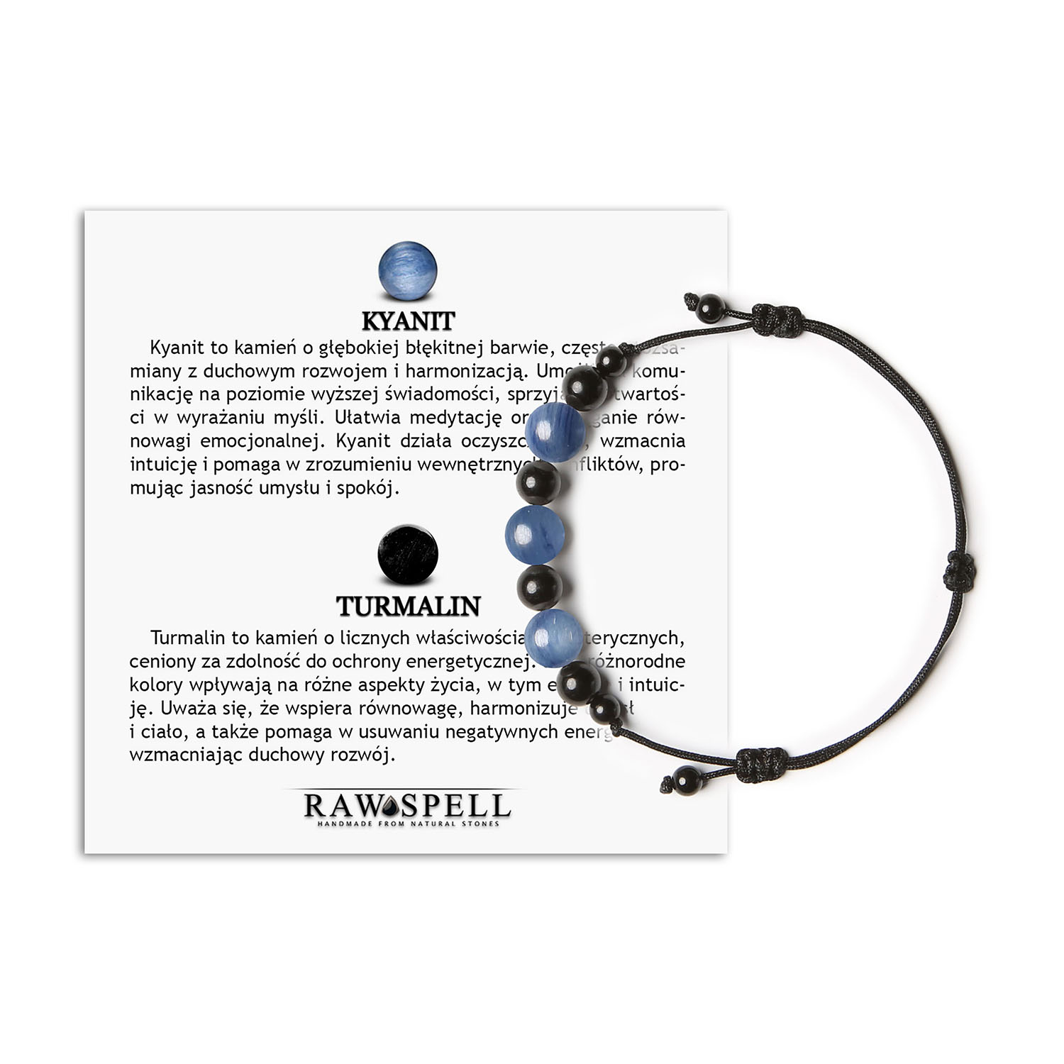 Modna bransoletka na sznurku Haka z Kyanitem i Turmalinem, idealna dla kobiet i mężczyzn Bransoletka z kolekcji Haka z kyanitem i turmalinem, kamieniami naturalnymi, idealna zarówno dla kobiet, jak i mężczyzn. Wybierz elegancję na każdą okazję.