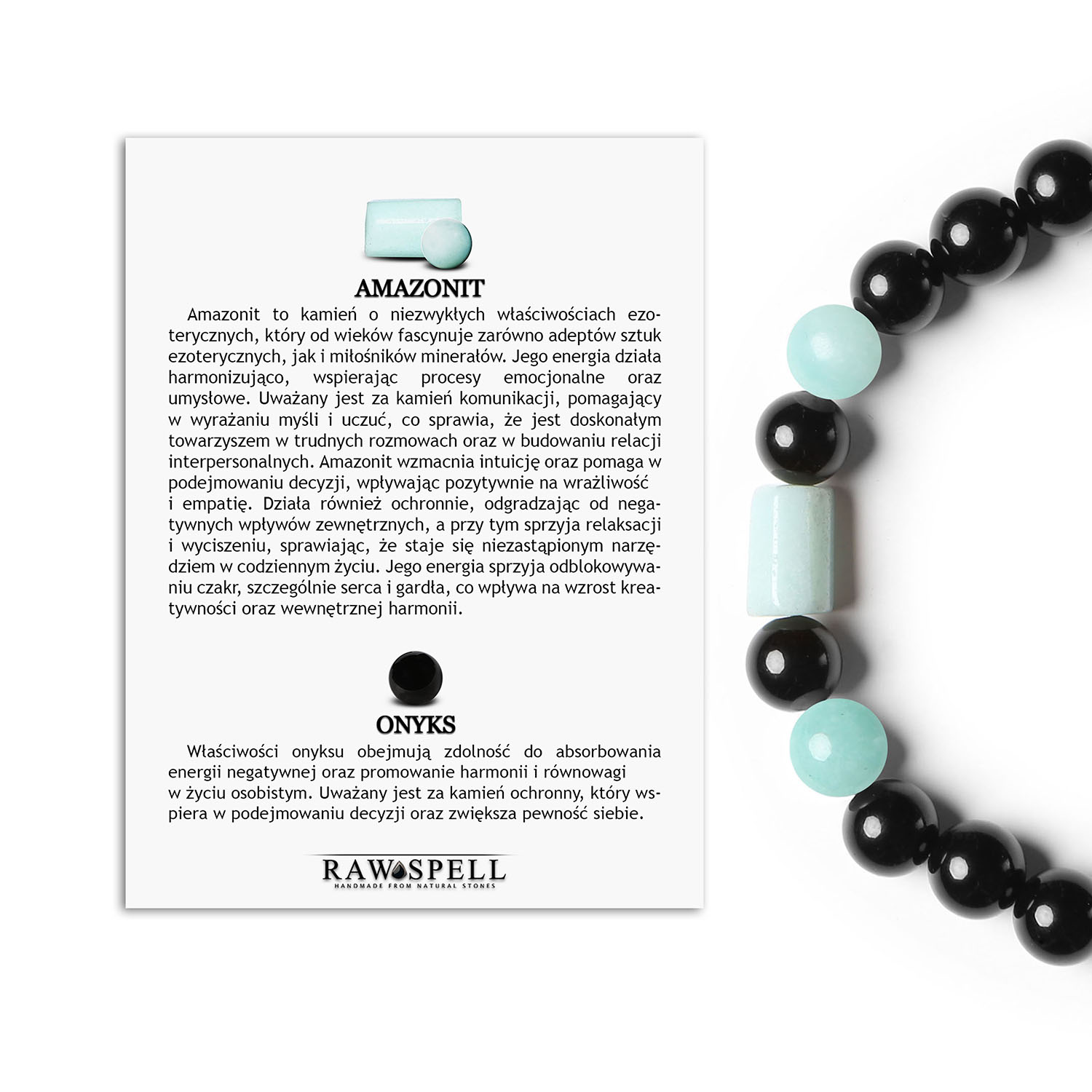 Modna bransoletka z kolekcji Laeri wykonana z amazonitu jasnego i onyksu, doskonała dla obu płci Laeri Collection - Bransoletka z Kolekcji Amazonit Jasny