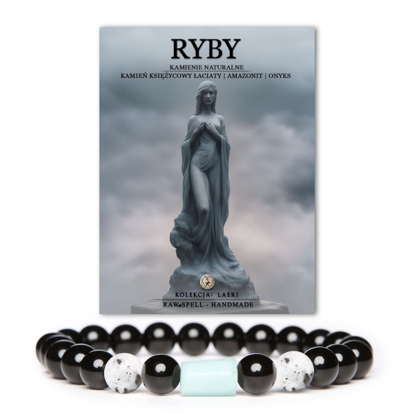 Elegancka bransoletka unisex z kolekcji Laeri, stworzona z kamieni naturalnych: kamienia księżycowego łaciatego, amazonitu i onyksu.