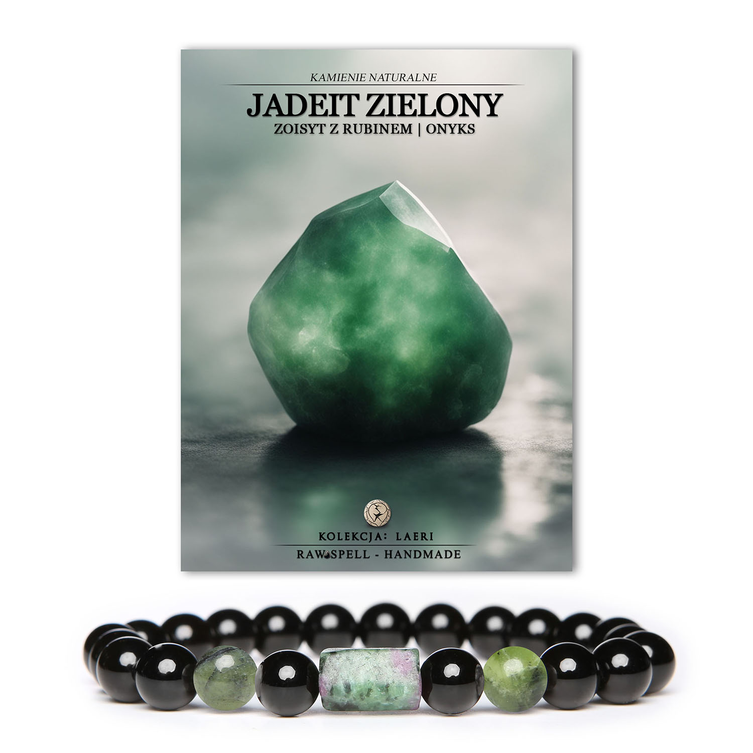 Bransoletka Laeri, kolekcja Dla Kobiet i Mężczyzn, kamienie naturalne: Zoisyt z Rubinem, Jadeit Zielony, Onyks