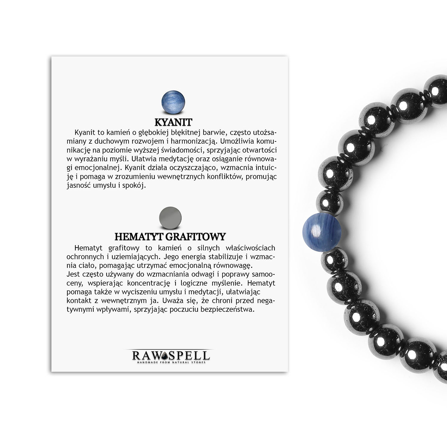 Stylowa bransoletka na gumce z kyanitem i hematytem grafitowym z kolekcji Binthe dla osób w każdym wieku Bransoletka z kolekcji Binthe, wykonana z naturalnych kamieni kyanitu i hematytu grafitowego, idealna dla kobiet i mężczyzn.