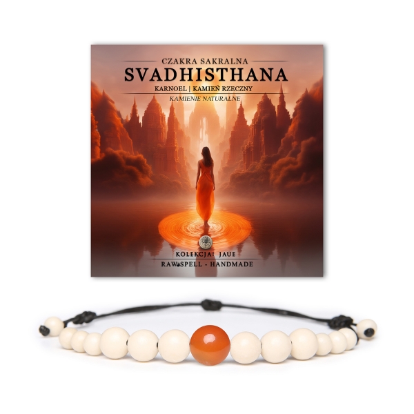 Bransoletka z naturalnych kamieni, z czakrami Svadhisthan i karneolem, część kolekcji Jaue, idealna do harmonizowania energii.