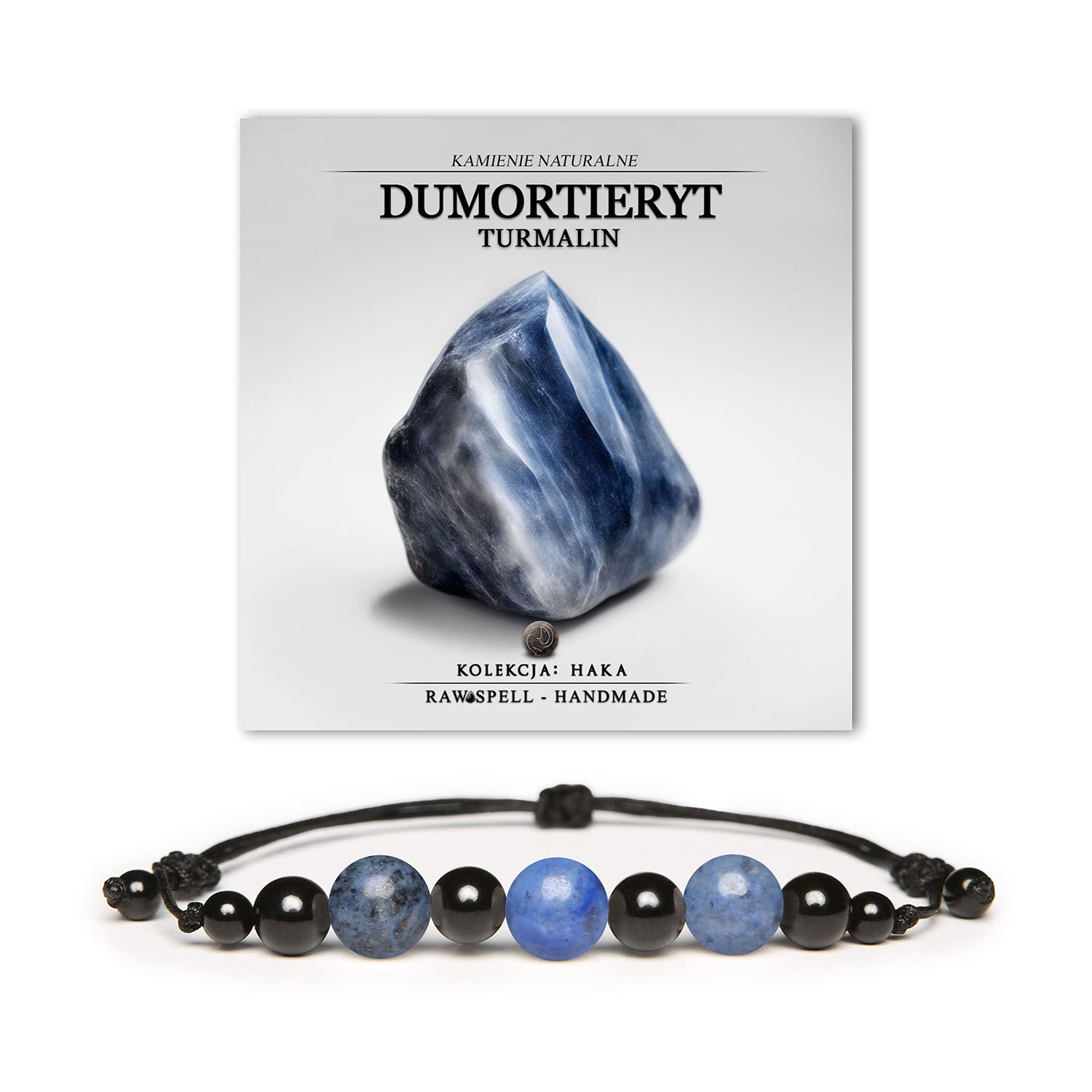 Bransoletka Haka z naturalnymi kamieniami: dumortieryt i turmalin, idealna dla kobiet i mężczyzn.