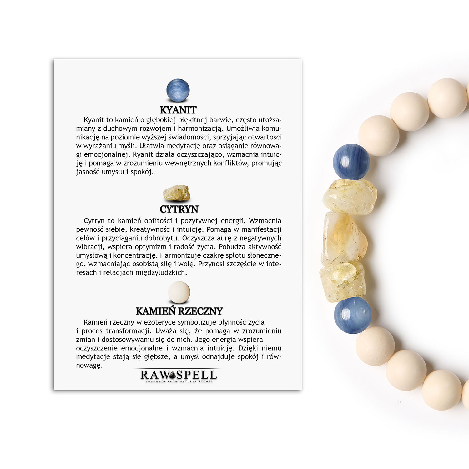 Stylowa bransoletka z gumki - Kyanit, Cytryn, Kamień Rzeczny - Cymiri - dla kobiet i mężczyzn Elegancka bransoletka Cymiri z naturalnymi kamieniami kyanit, cytryn i kamień rzeczny, uniwersalna dla kobiet i mężczyzn.