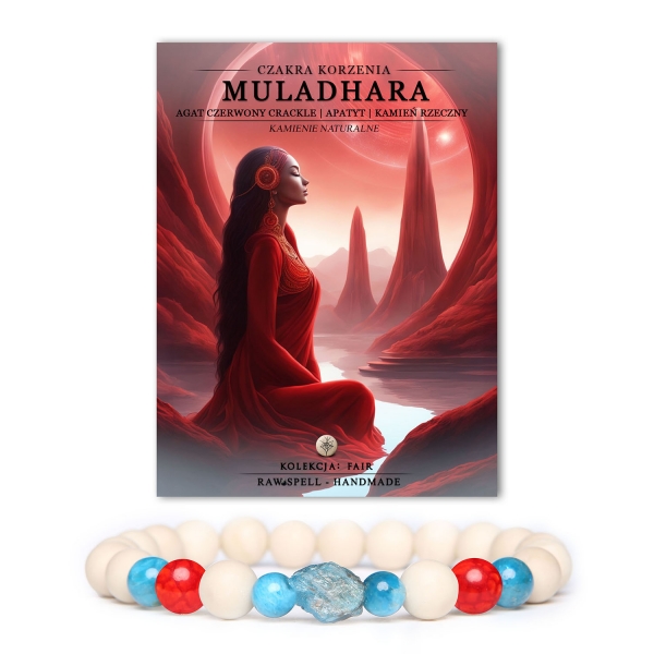 Bransoletka z naturalnych kamieni: Czakra korzenia Muladhara i Agat Czerwony Crackle, z kolekcji Fair, symbolizująca stabilność i siłę.