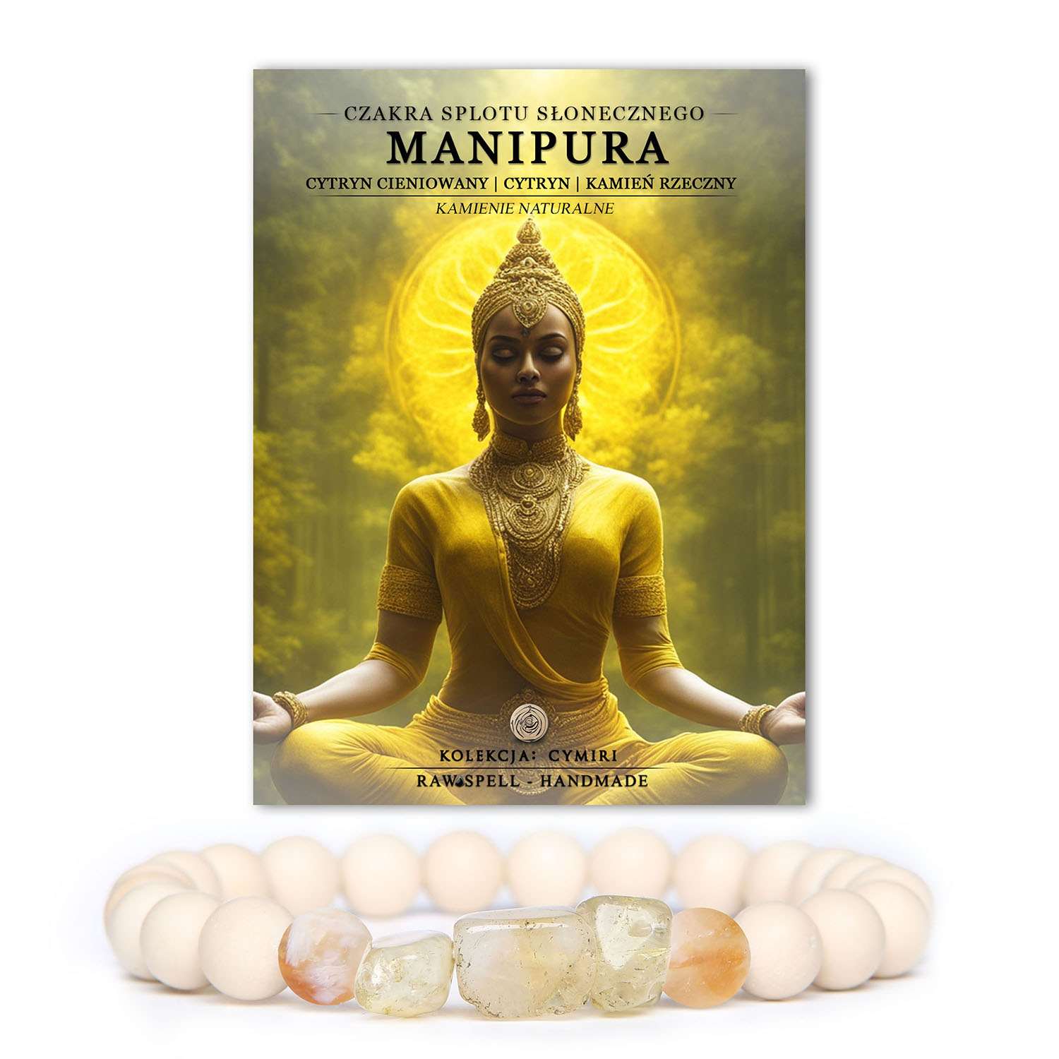Bransoletka z kamieni naturalnych: cytryn cieniowany i kamień rzeczny, symbolizująca czakrę splotu słonecznego Manipura.