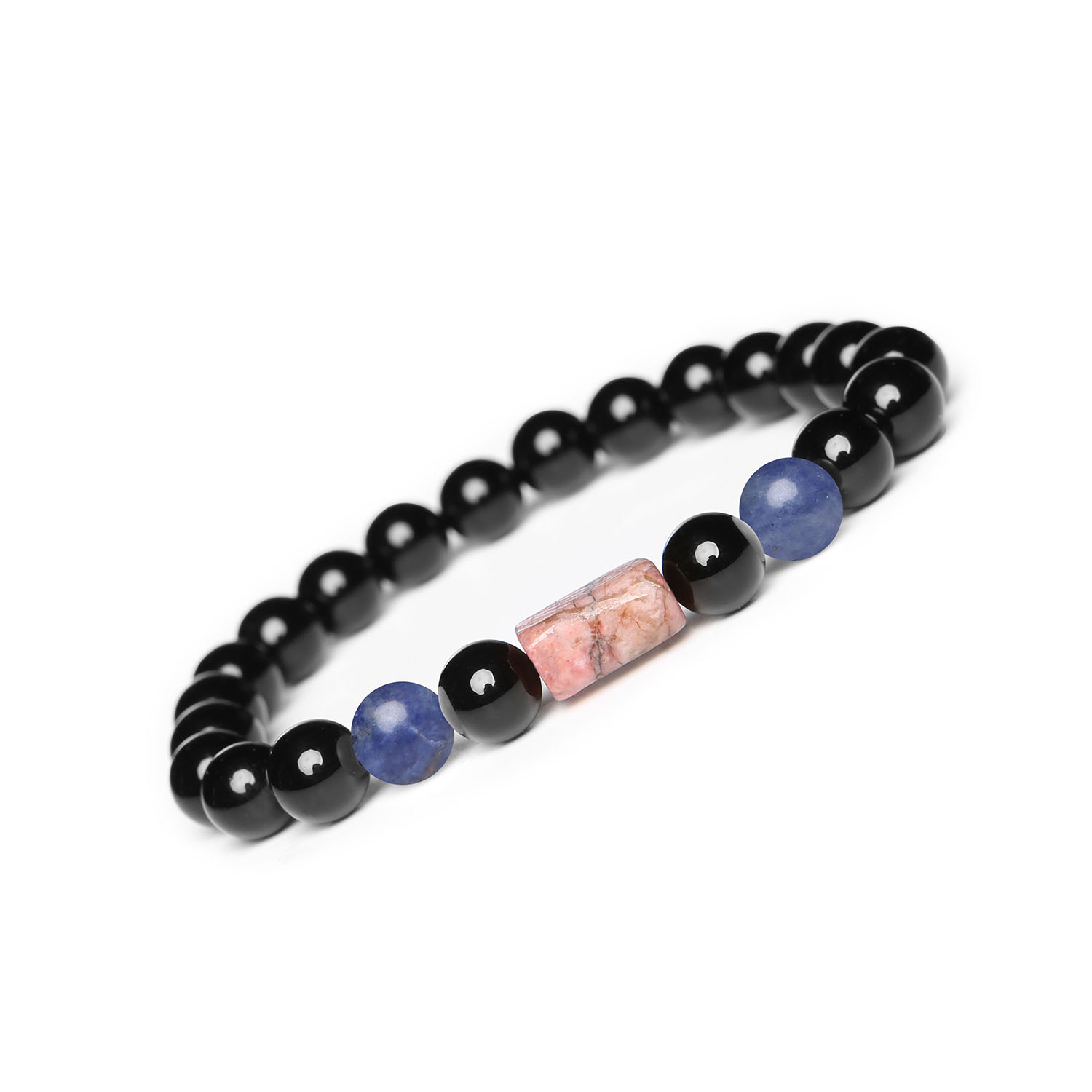 Sznurkowa bransoletka Laeri z sodalitem, rodonitem w kolorze różowym i onyksem dla każdeg Bransoletka z kolekcji Laeri, inspirowana naturą i jej pięknem.