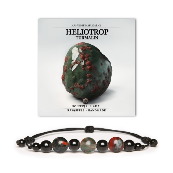 Bransoletka Haka z naturalnymi kamieniami: Heliotrop i Turmalin, idealna dla kobiet i mężczyzn.