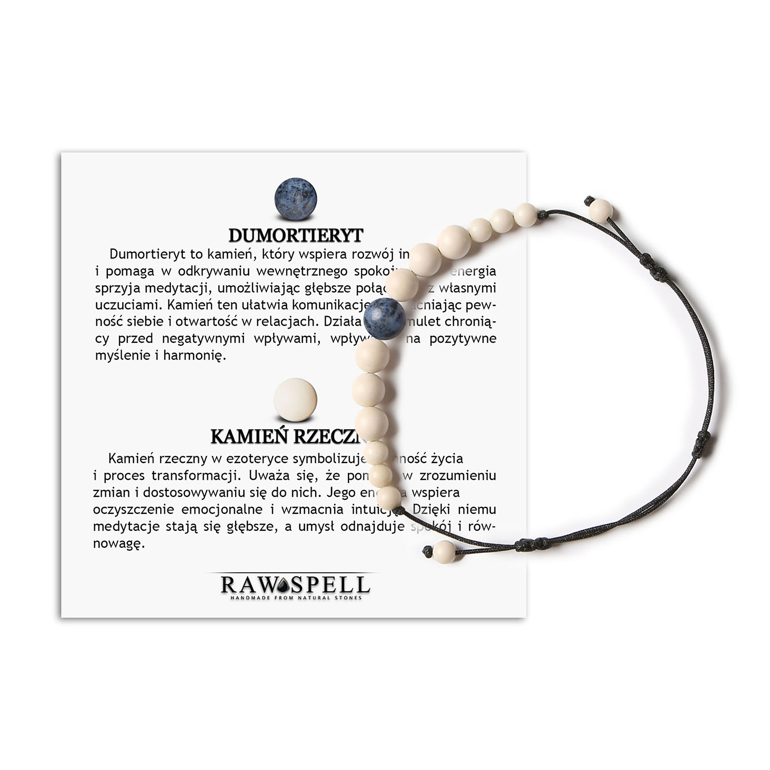 Unikalna bransoletka na sznurku z kolekcji Jaue - dumortieryt i kamień rzeczny dla kobiet i mężczyzn Bransoletka z kolekcji Jaue wykonana z naturalnych kamieni: dumortieryt i kamień rzeczny. Idealna dla kobiet i mężczyzn.