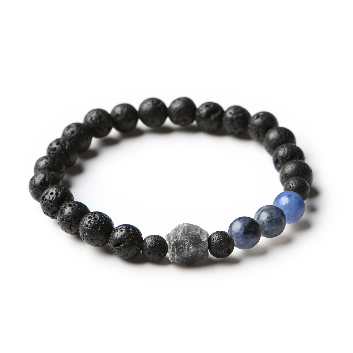 Bransoletka z kolekcji Derdr z naturalnymi kamieniami: dumortieryt, labradoryt i lawa wulkaniczna, idealna dla kobiet i mężczyzn.