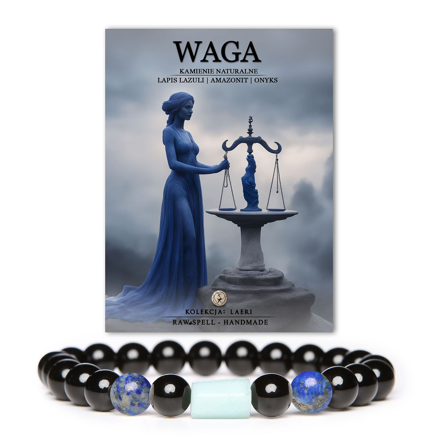 Zodiakowa magia w rękach. Bransoletka z kamieniami naturalnymi Laeri to symbol przekroczenia granic i odkrycia swojej prawdziwej tożsamości. Lapis Lazuli, Amazonit i Onyks to kamienie, które przypisujemy do różnych znaków zodiaku.