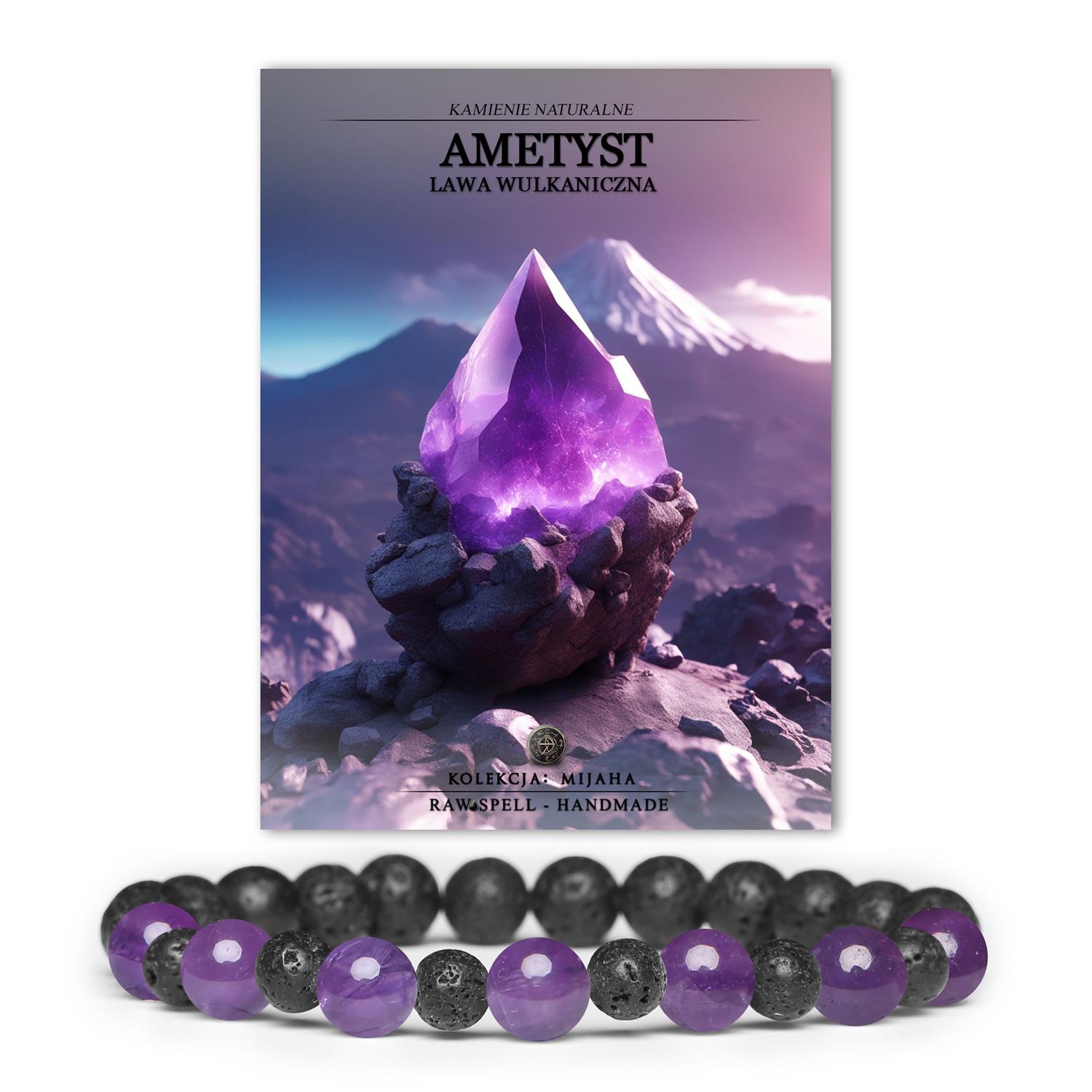Elegancka bransoletka z kolekcji Mijaha, wykonana z ametystu i lawy wulkanicznej, dla miłośników naturalnej biżuterii.