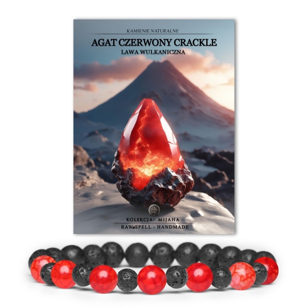 Biżuteria z Agatu Czerwonego Crackle w towarzystwie Lawy Wulkanicznej - idealna dla kobiet i mężczyzn, którzy cenią unikatowy styl.
