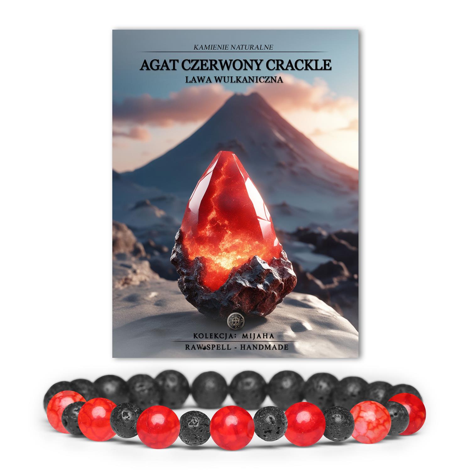 Biżuteria z Agatu Czerwonego Crackle w towarzystwie Lawy Wulkanicznej - idealna dla kobiet i mężczyzn, którzy cenią unikatowy styl.
