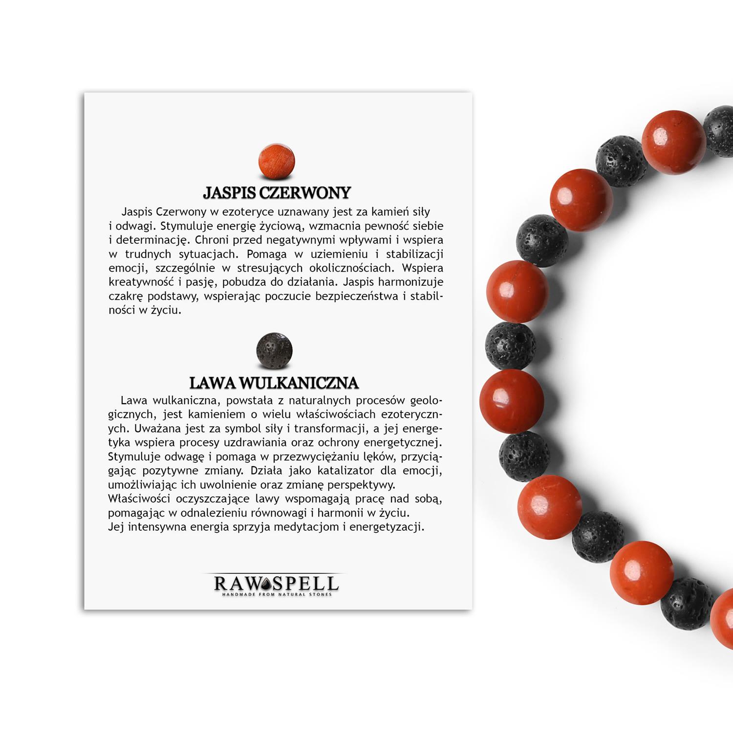 Bransoletka Mijaha na gumce z Jaspisem Czerwonym i Lawą Wulkaniczną, uniwersalna dla Kobiet i Mężczyz Elegancka bransoletka z kolekcji Mijaha, wykonana z Czerwonego Jaspisu i Lawy Wulkanicznej - idealna dla każdej płci.