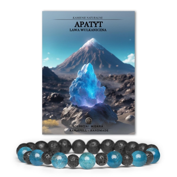 Stylowa bransoletka z kolekcji Mijaha, wykonana z naturalnych kamieni: apatyt i lawa wulkaniczna, dostępna dla obu płci.