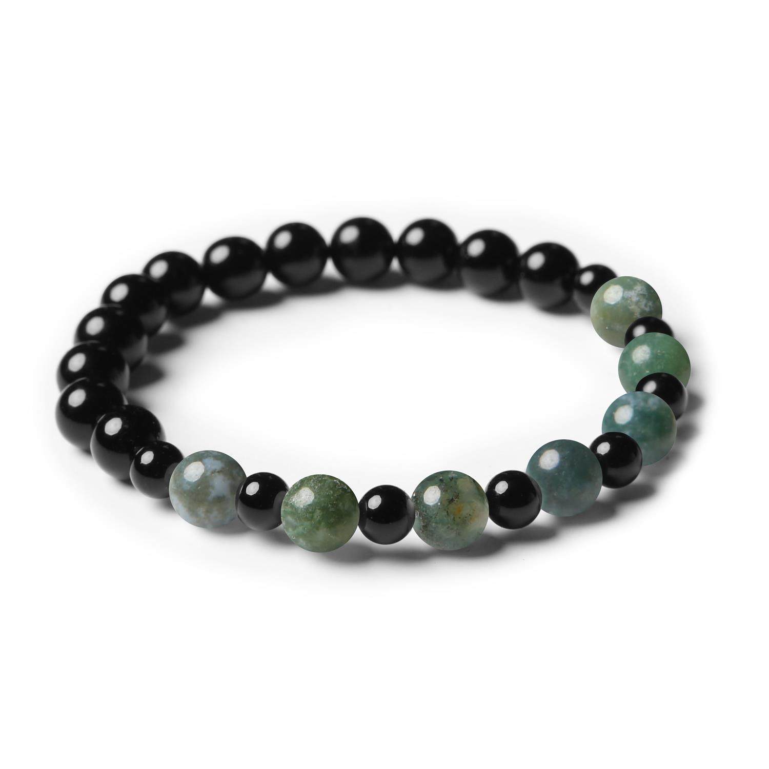 Mijaha: Bransoletka z kamieni naturalnych na gumce - agat mszysty i onyks dla każdego