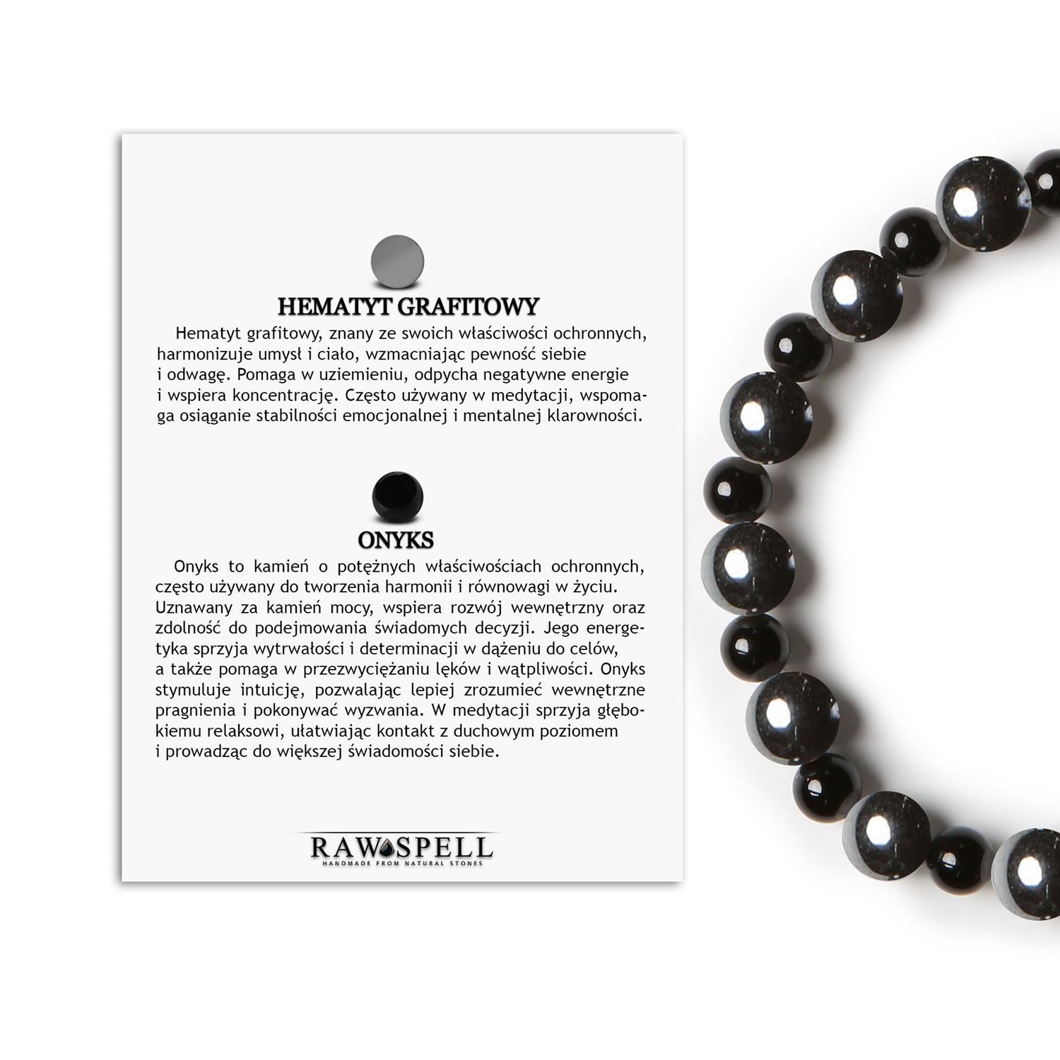 Bransoletka Mijaha z Hematytu Grafitowego i Onyksu na gumce - elegancki wybór dla Kobiet i Mężczyzn Bransoletka z kolekcji Mijaha: naturalne kamienie hematyt grafitowy i onyks na gumce, doskonała dla kobiet i mężczyzn