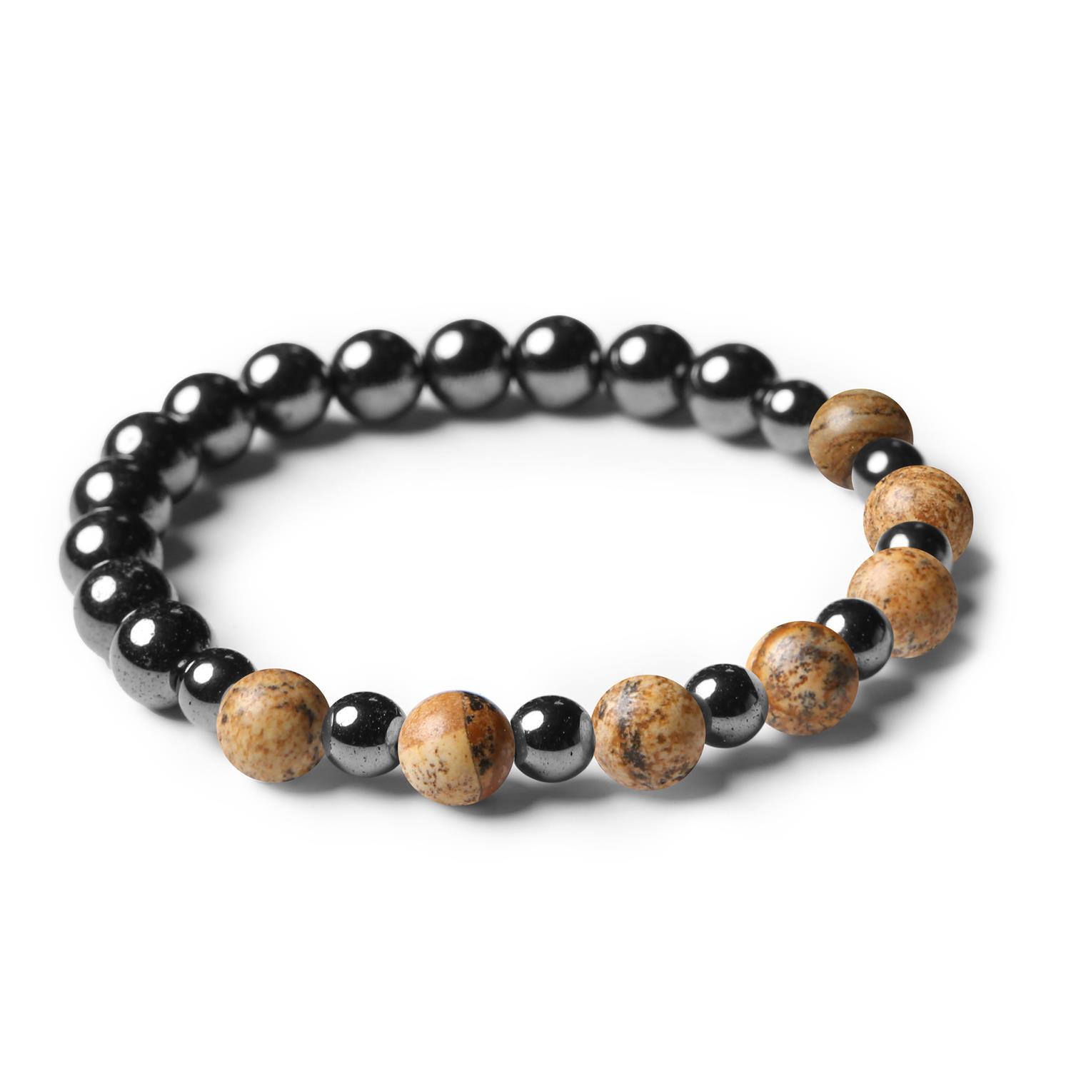 Stylowe połączenie jaspisu obrazkowego i hematytu grafitowego w kolekcji Mijaha - biżuteria dla kobiet i mężczyzn.