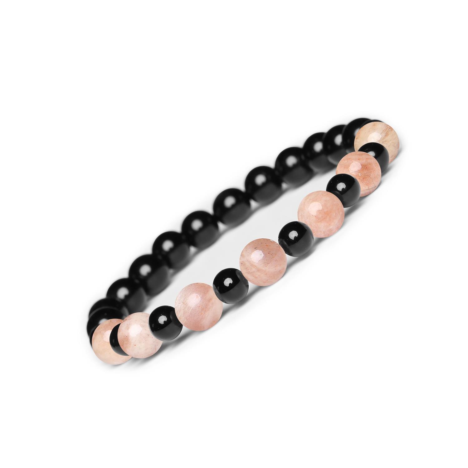 Bransoletka Mijaha z Kamienia Słonecznego i Onyksu na gumce dla kobiet i mężczyzn Bransoletka Mijaha z kamieni naturalnych, gumowa i unisex – Kamień Słoneczny oraz Onyks dla kobiet i mężczyzn