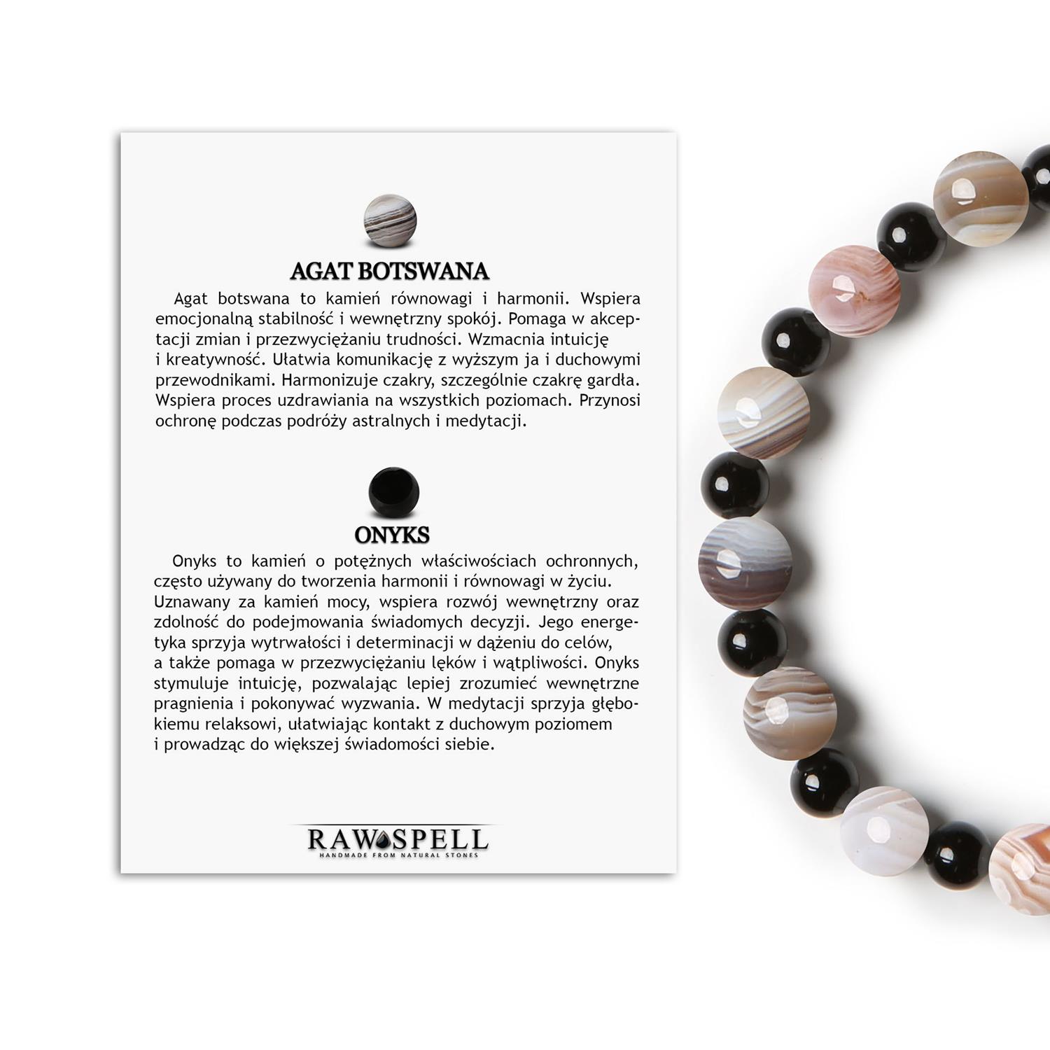 Bransoletka Mijaha z gumki, zawierająca Agat Botswanę i Onyks, dla kobiet i mężczyzn Unikalna bransoletka z kamieni naturalnych Mijaha z Onyksu i Agatem Botswana dla wszystkich