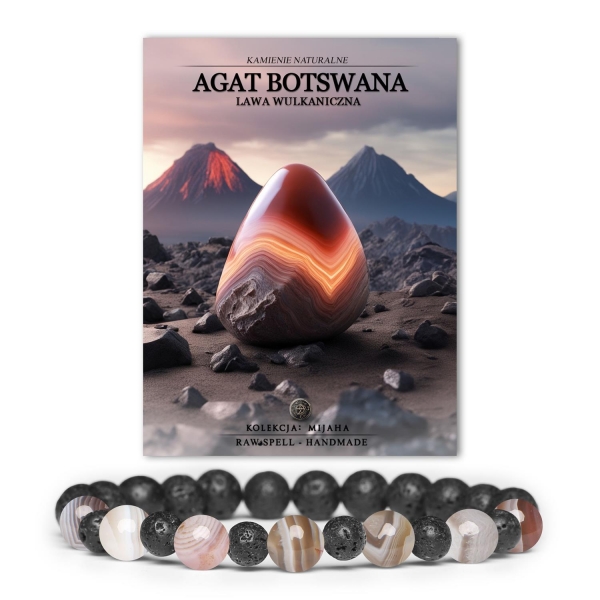 Unikalna bransoletka Mijaha wykonana z Agatu Botswanowego i Lawy Wulkanicznej, dla każdego – kobiet i mężczyzn.