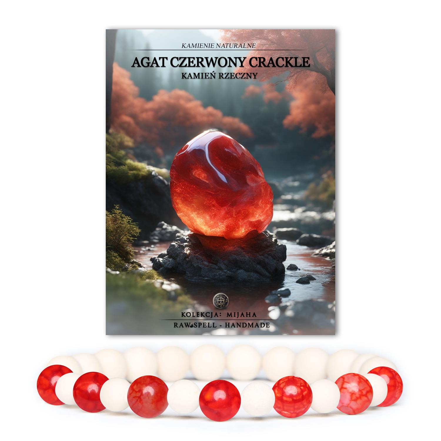 Stylowa bransoletka z kolekcji Mijaha, wykonana z Agatu Czerwonego Crackle oraz Kamienia Rzecznego, dla każdego - mężczyzny i kobiety.