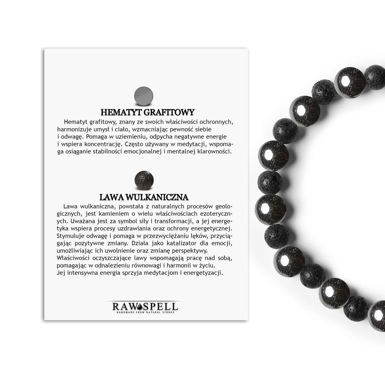Bransoletka Mijaha z kamieni naturalnych - Hematyt Grafitowy i Lawa Wulkaniczna, idealna dla kobiet i mężcz Zestaw biżuterii z hematytu grafitowego i lawy wulkanicznej - unikatowy design przeznaczony dla obu płci.