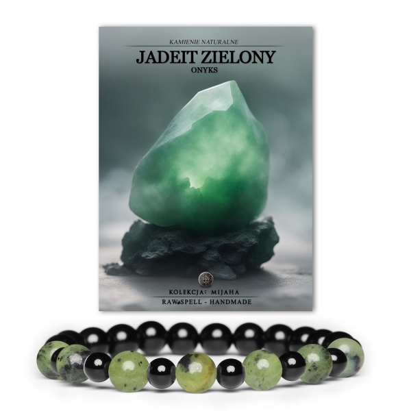 Kolekcja Mijaha: Bransoletka na gumce z Jadeitu Zielonego i Onyksu, idealna dla Kobiet i Mężczyzn