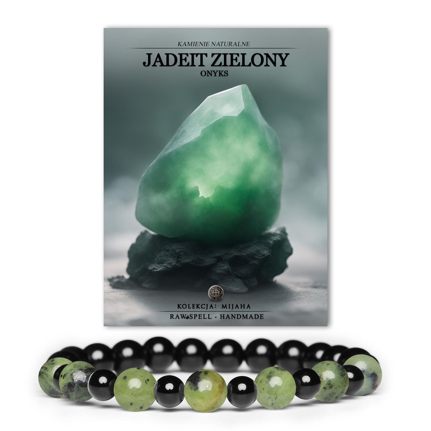 Kolekcja Mijaha: Bransoletka na gumce z Jadeitu Zielonego i Onyksu, idealna dla Kobiet i Mężczyzn