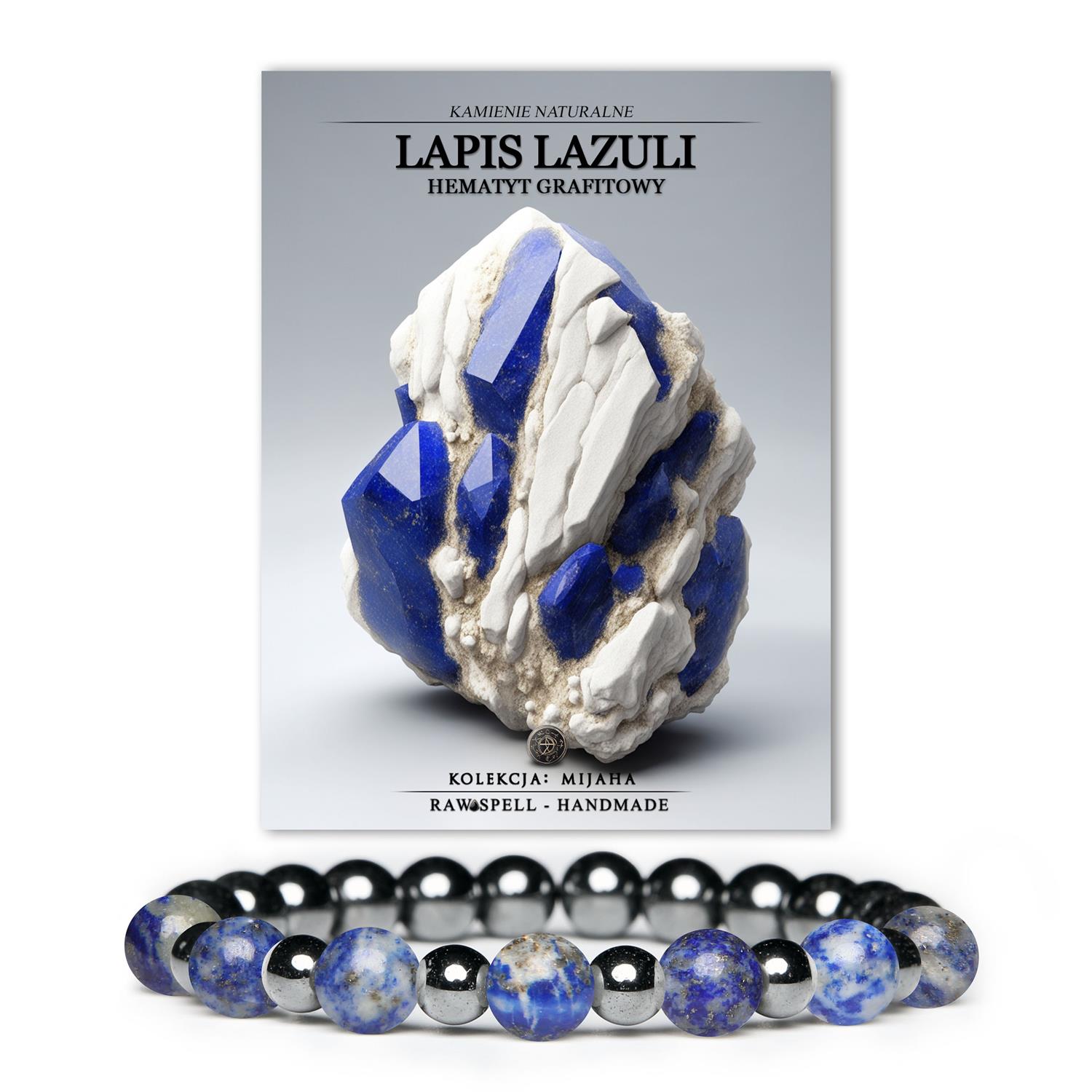 Kolekcja Mijaha: ręcznie wykonana biżuteria z Lapis Lazuli i Hematytem grafitowym, idealna dla każdej płci.