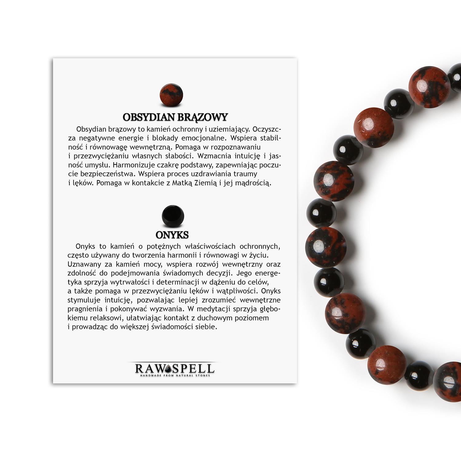 Bransoletka Mijaha z kamieni naturalnych - Obsydian Brązowy i Onyks, idealna dla niego i dla niej Kolekcja Mijaha: Bransoletka na gumce z Obsydianu Brązowego i Onyksu, idealna dla Kobiet i Mężczyzn