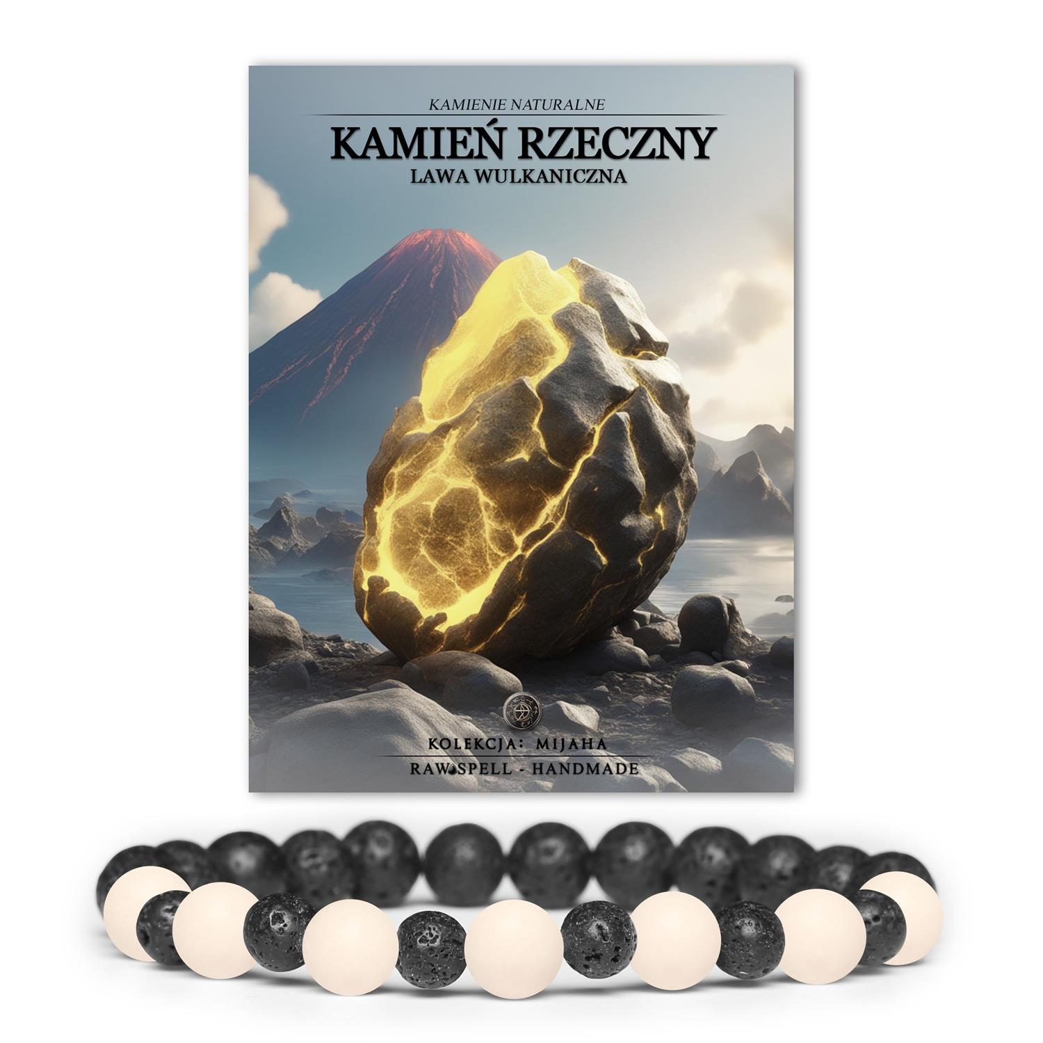 Bransoletka Mijaha z połączeniem kamieni naturalnych: Rzeczny kamień oraz lawa wulkaniczna, doskonała dla kobiet i mężczyzn.