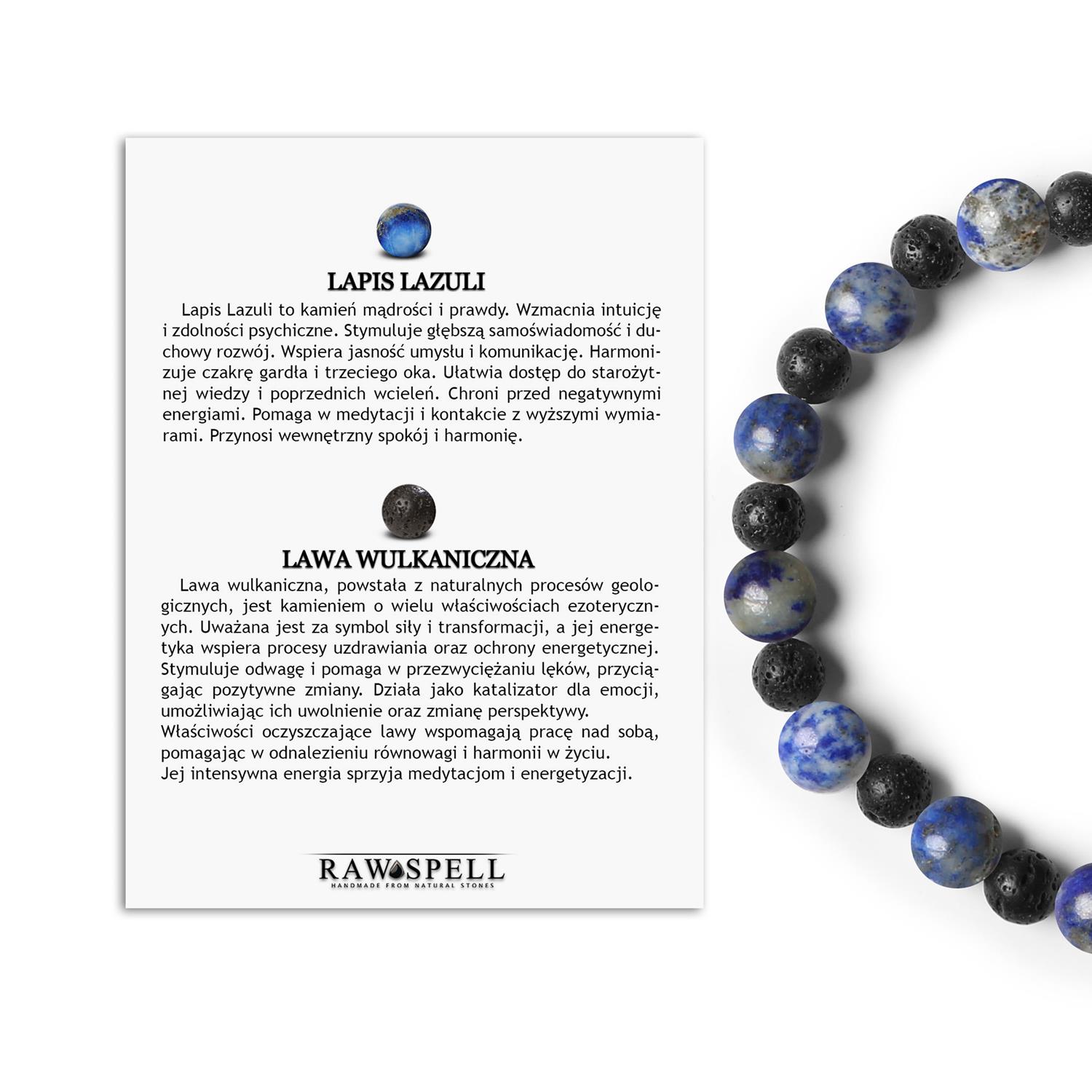 Bransoletka Mijaha z kamieni naturalnych na gumce - Lapis Lazuli oraz Lawa Wulkaniczna, unisex Kolekcja Mijaha - bransoletka z naturalnych kamieni Lapis Lazuli i Lawy Wulkanicznej, uniwersalna dla każdego