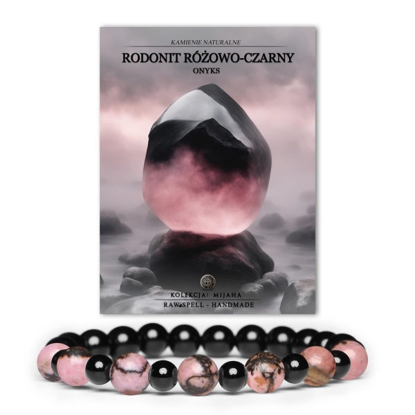 Kolekcja Mijaha: Bransoletka z rodonitu i onyksu na gumce, idealna dla kobiet i mężczyzn