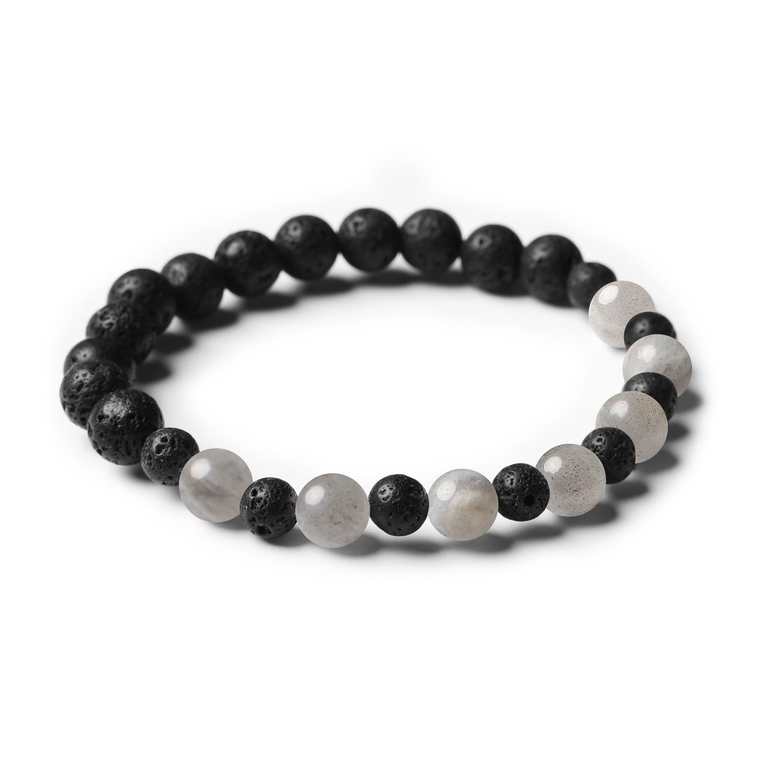 Elegancka bransoletka z kolekcji Mijaha, wykonana z naturalnych kamieni Labradoryt i Lawa Wulkaniczna, odpowiednia dla obu płci.