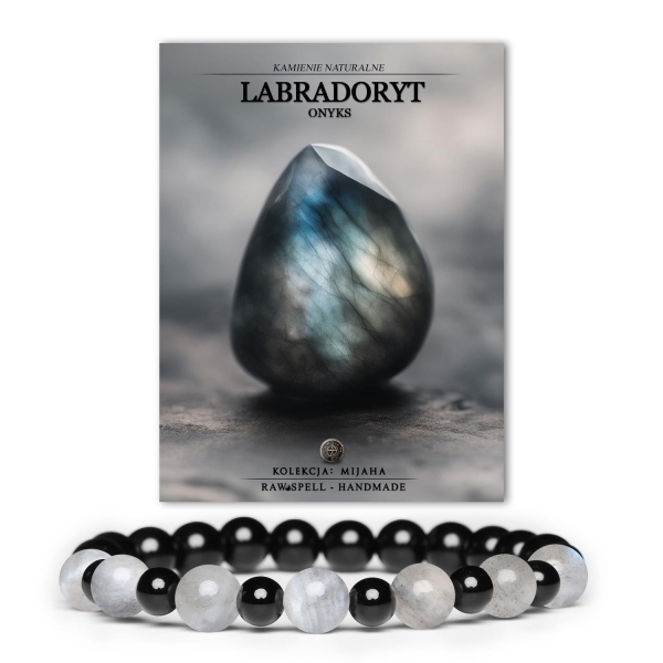 Bransoletka z kolekcji Mijaha z labradorytem i onyksem na gumce, dedykowana Kobietom i Mężczyznom