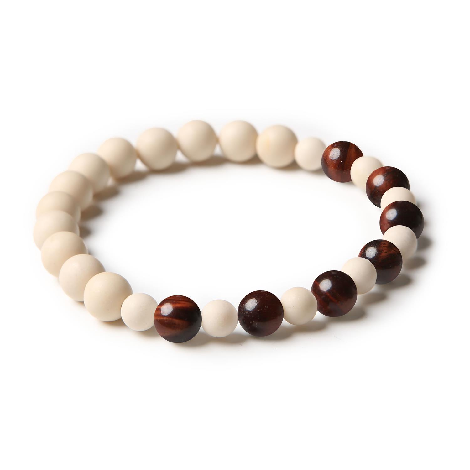 Bransoletka z naturalnych kamieni - Bawole Oko i Kamień Rzeczny, z kolekcji Mijaha, doskonała zarówno dla kobiet, jak i mężczyzn.