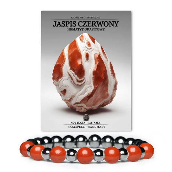 Elegancka bransoletka Mijaha z kamieni naturalnych: jaspis czerwony i onyks, dedykowana zarówno kobietom, jak i mężczyznom.