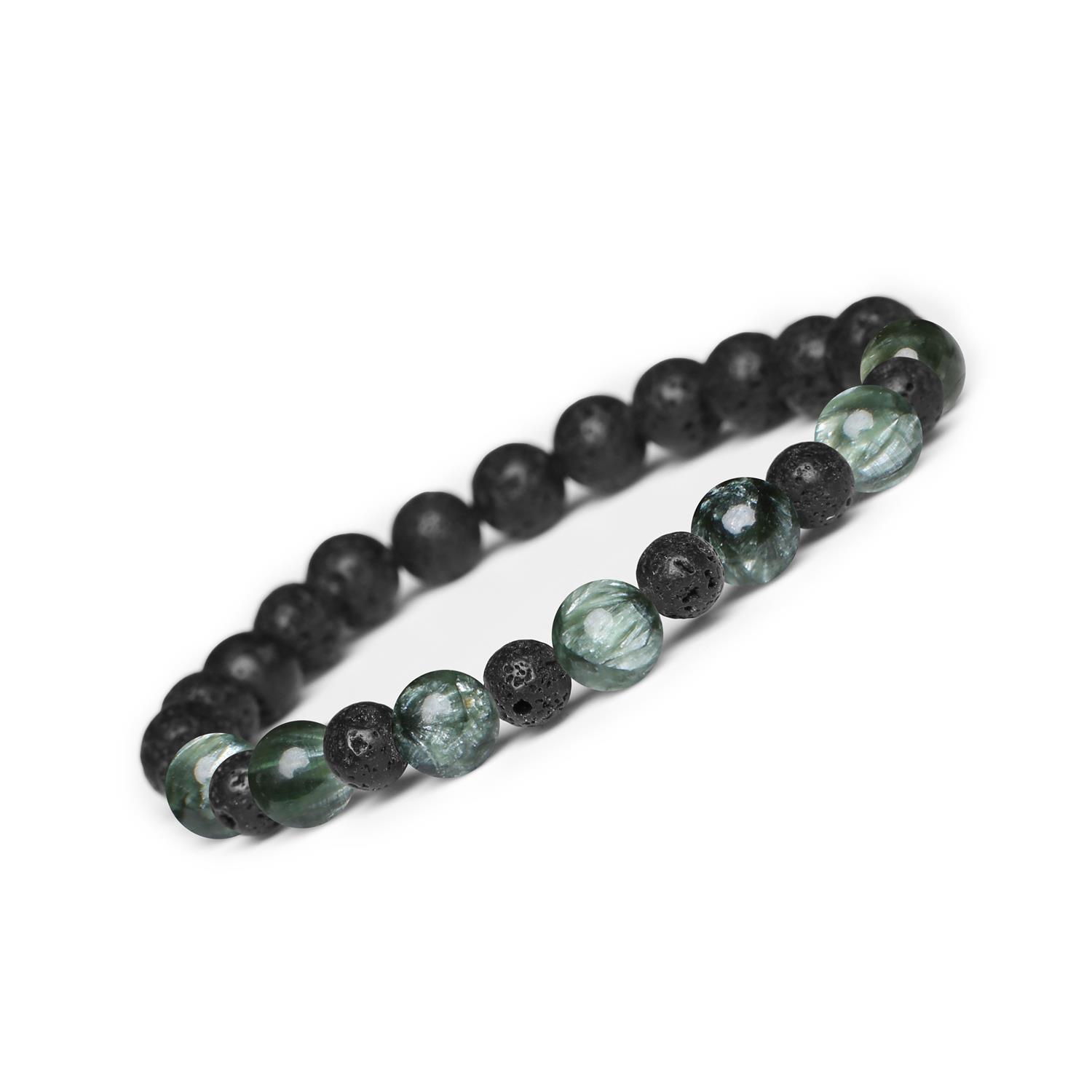 Bransoletka Mijaha z naturalnych kamieni serafinit i lawa wulkaniczna, idealna dla kobiet i mężczyzn Mijaha bransoletka z serafinitu i lawy wulkanicznej na gumce idealna dla kobiet i mężczyzn