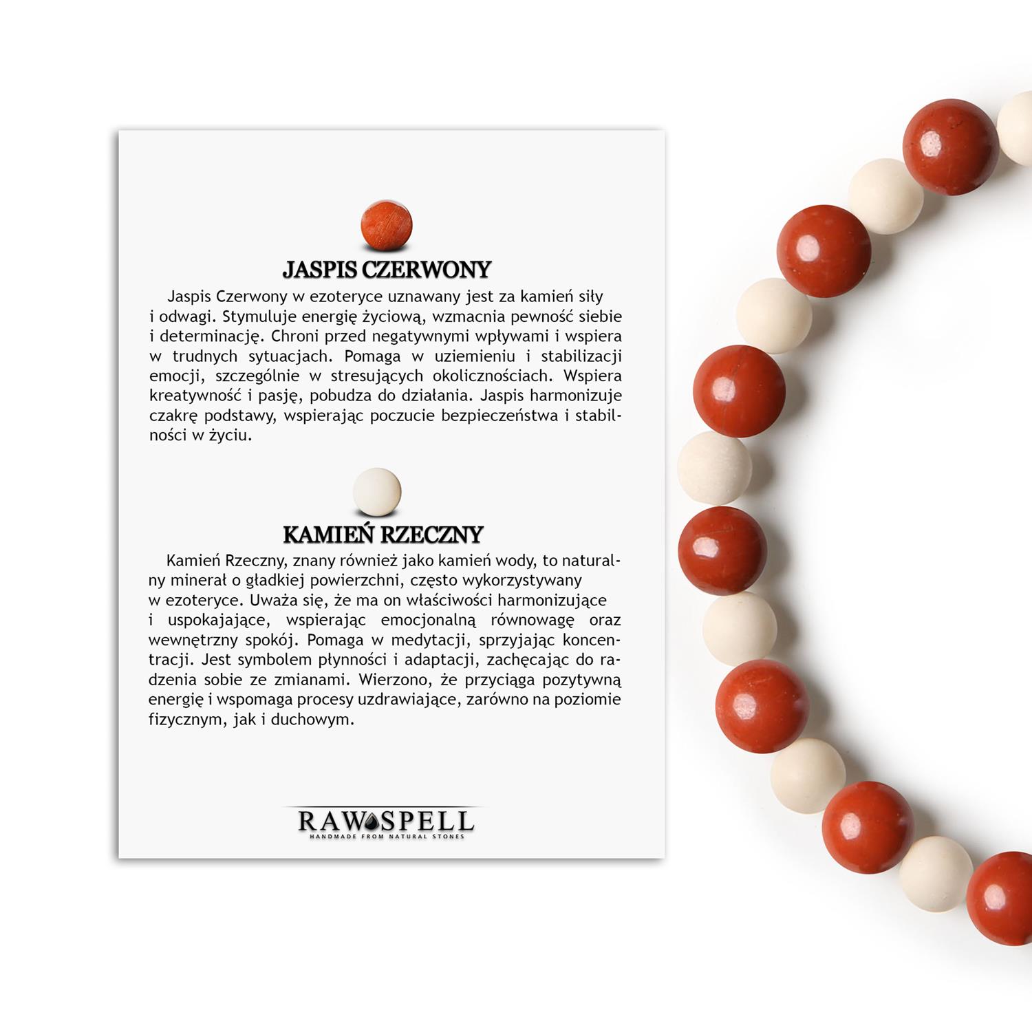 Bransoletka Mijaha z naturalnych kamieni – Jaspis Czerwony i Kamień Rzeczny dla każdego Stylowa bransoletka z kolekcji Mijaha: czerwony jaspis i kamień rzeczny, uniwersalny dodatek dla każdej osoby.