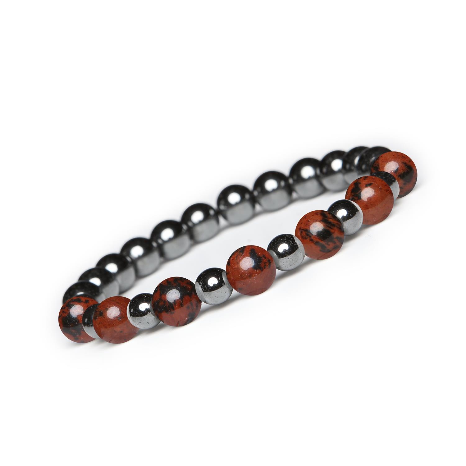 Bransoletka Mijaha z obsydianu brązowego i hematytu grafitowego, idealna dla kobiet i mężczyzn Stylowa biżuteria z obsydianu brązowego i hematytu grafitowego dla obu płci - kolekcja Mijaha