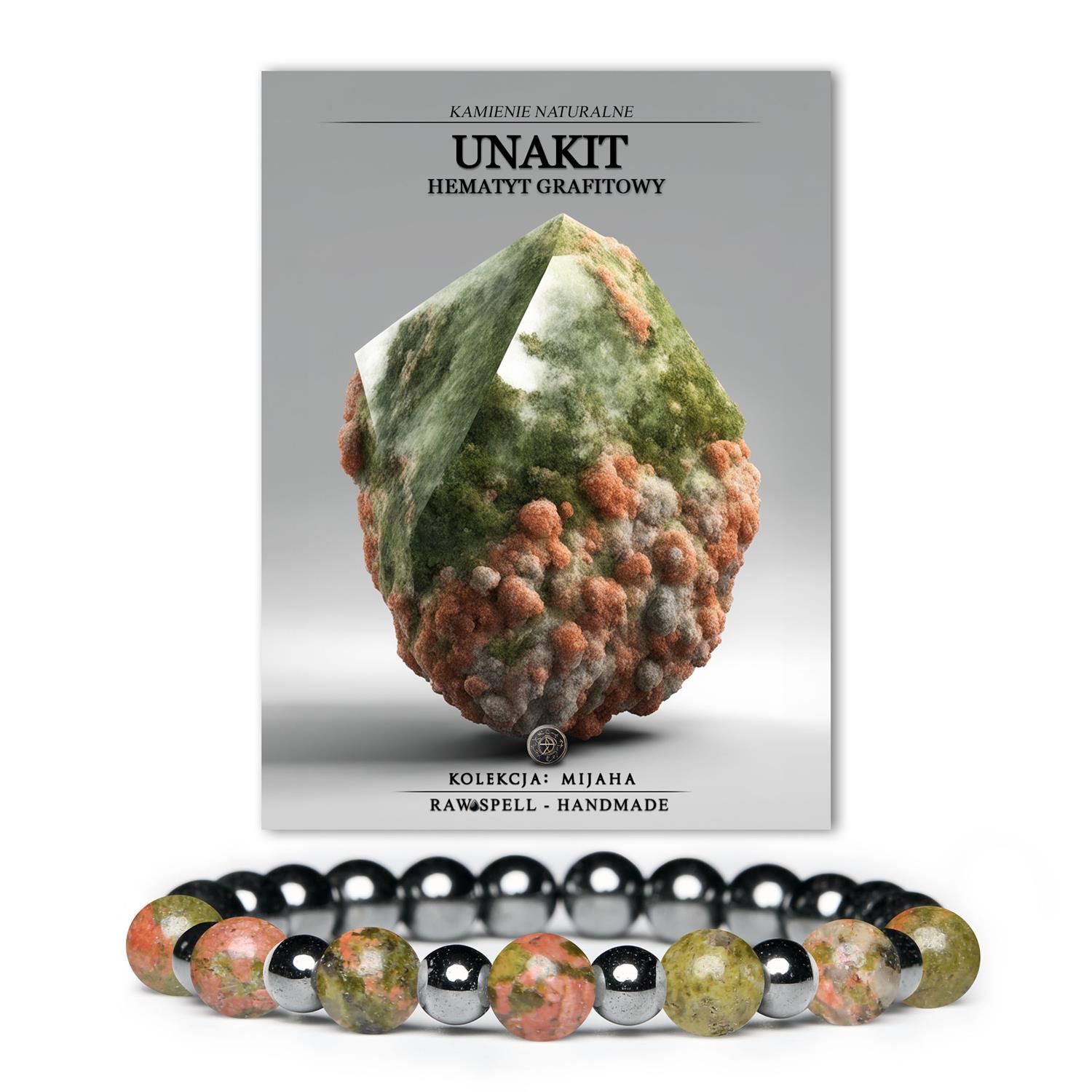 Unikatowa biżuteria unisex z unakitu i hematytu grafitowego w kolekcji Mijaha, idealna dla każdego, kto ceni wyjątkowy styl.