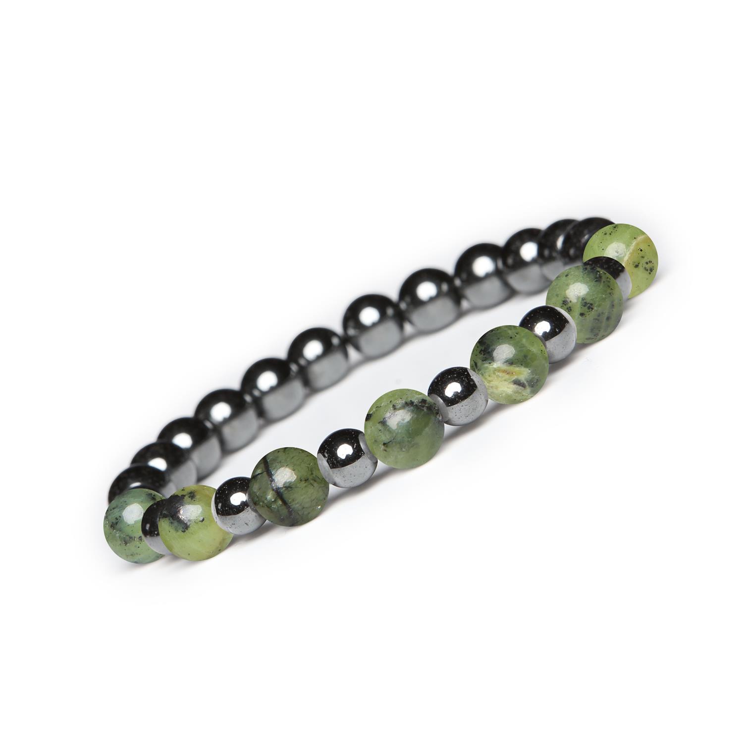 Bransoletka Mijaha z zielonego jadeitu i grafitowego hematytu, idealna dla kobiet i mężczyzn Elegancka biżuteria dla kobiet i mężczyzn - zielony jadeit i hematyt grafitowy, kolekcja Mijaha.