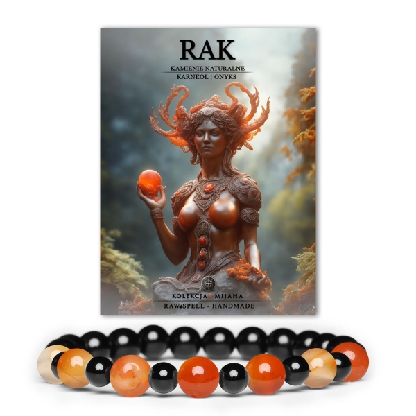 Stylowa bransoletka z naturalnych kamieni - Karneol i Onyks, idealna dla osób urodzonych pod znakiem Raka, zarówno dla kobiet, jak i mężczyzn.
