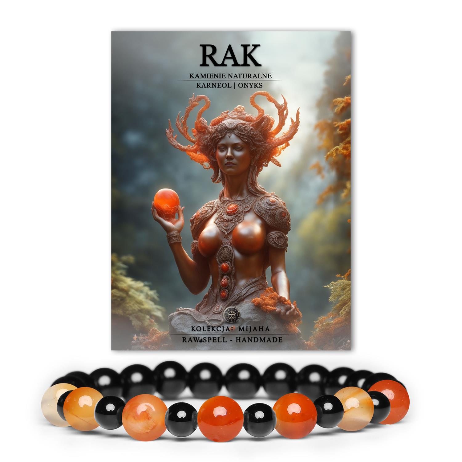 Stylowa bransoletka z naturalnych kamieni - Karneol i Onyks, idealna dla osób urodzonych pod znakiem Raka, zarówno dla kobiet, jak i mężczyzn.