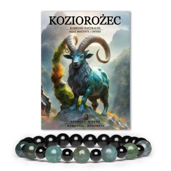 Bransoletka Koziorożca z naturalnych agatów mszystych i onyxu, idealna dla kobiet i mężczyzn. Odkryj kolekcję Mijaha.