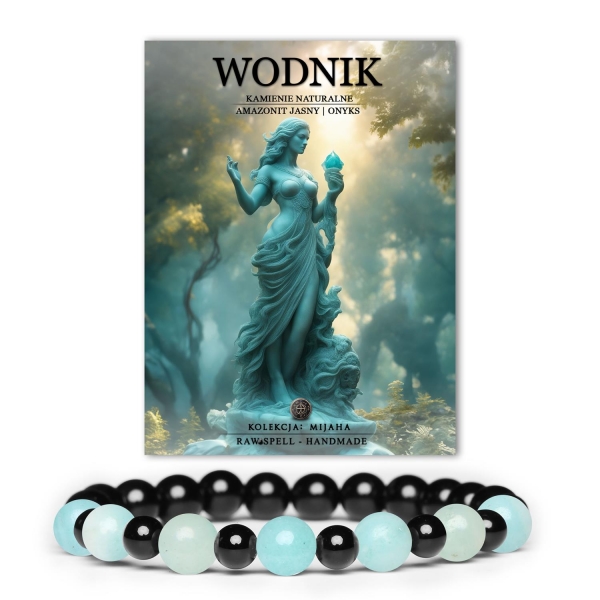 Bransoletka z naturalnych kamieni dla Wodnika – stylowy amazonit i onyks, dostępna w kolekcji Mijaha. Wybierz modę i energię.