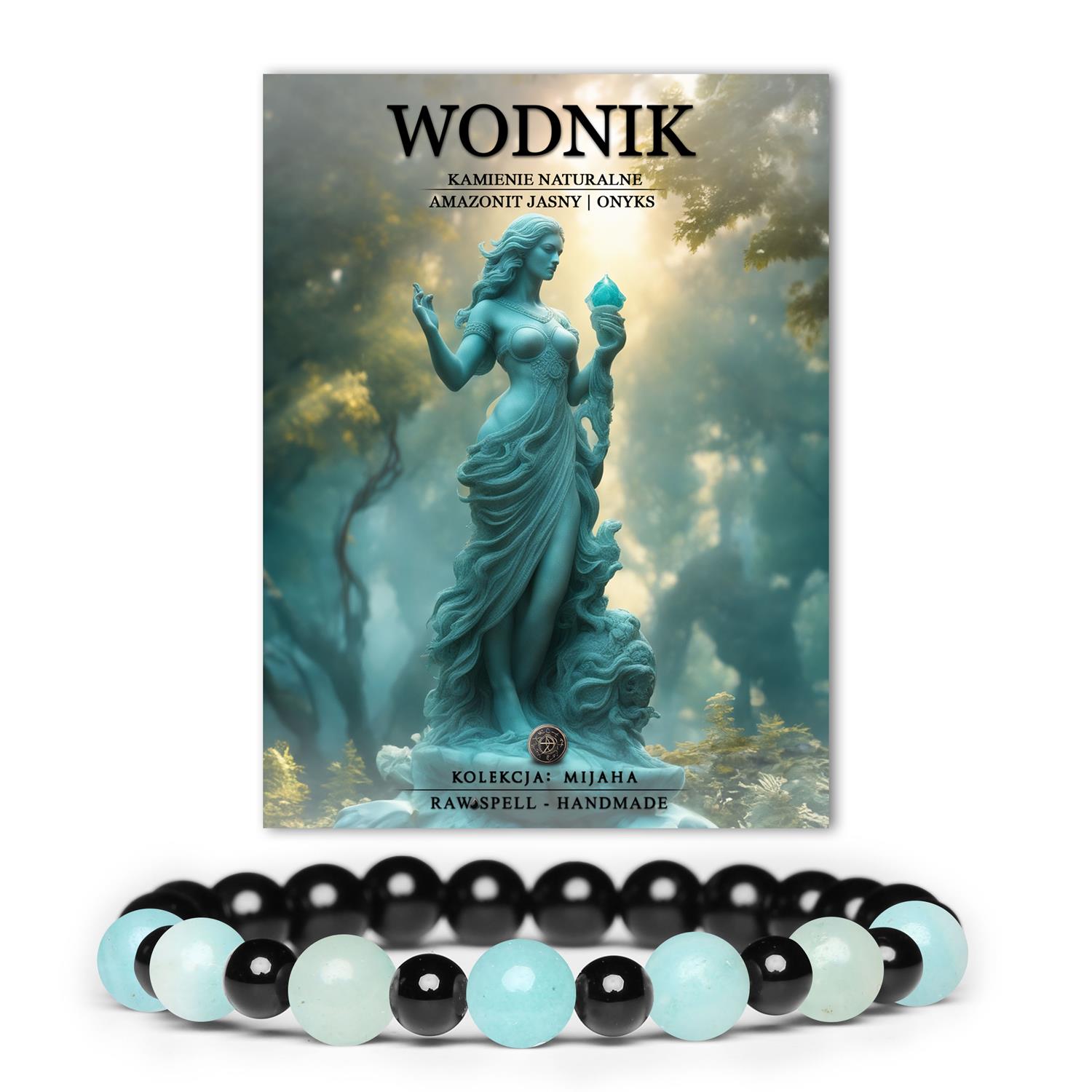 Bransoletka z naturalnych kamieni dla Wodnika – stylowy amazonit i onyks, dostępna w kolekcji Mijaha. Wybierz modę i energię.