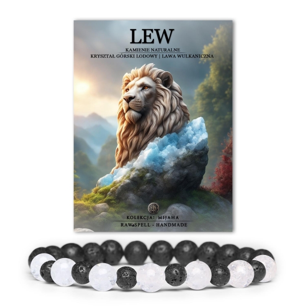 Bransoletka na gumce z Kryształem Górskim i Lawą Wulkaniczną, idealna dla Lwa. Damska i męska wersja w kolekcji Mijaha.